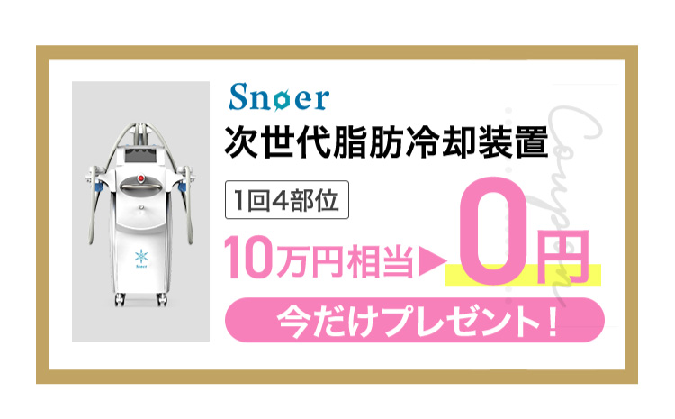 Snoer次世代脂肪冷却装置 1回4部位10麺円相当▶0円 今だけプレゼント